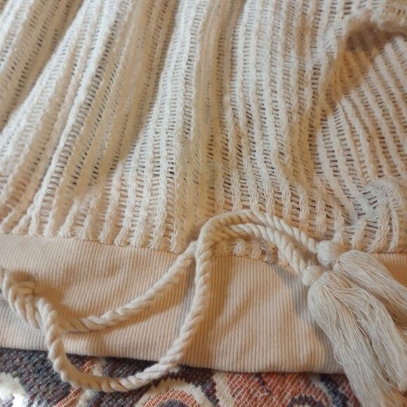 Mesh See Through Long Sleeve Top with Hood , Tassel Drawstring Waist - Picture 4 of 8